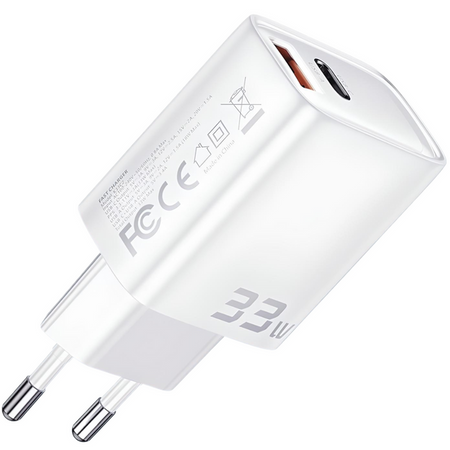 Boste Simply Elegance Series | Szybka ładowarka sieciowa, USB-A + USB typ C, 33W, PD, QC, Biały