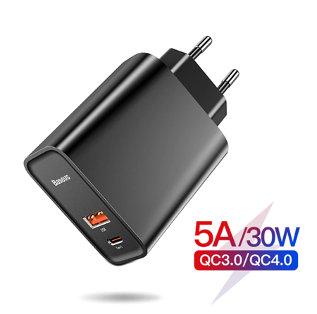 Baseus Speed PPS | Ładowarka ścienna USB + USB-C Power Delivery 3.0 Huawei SuperCharge 5A Quick Charge 3.0 30W EOL